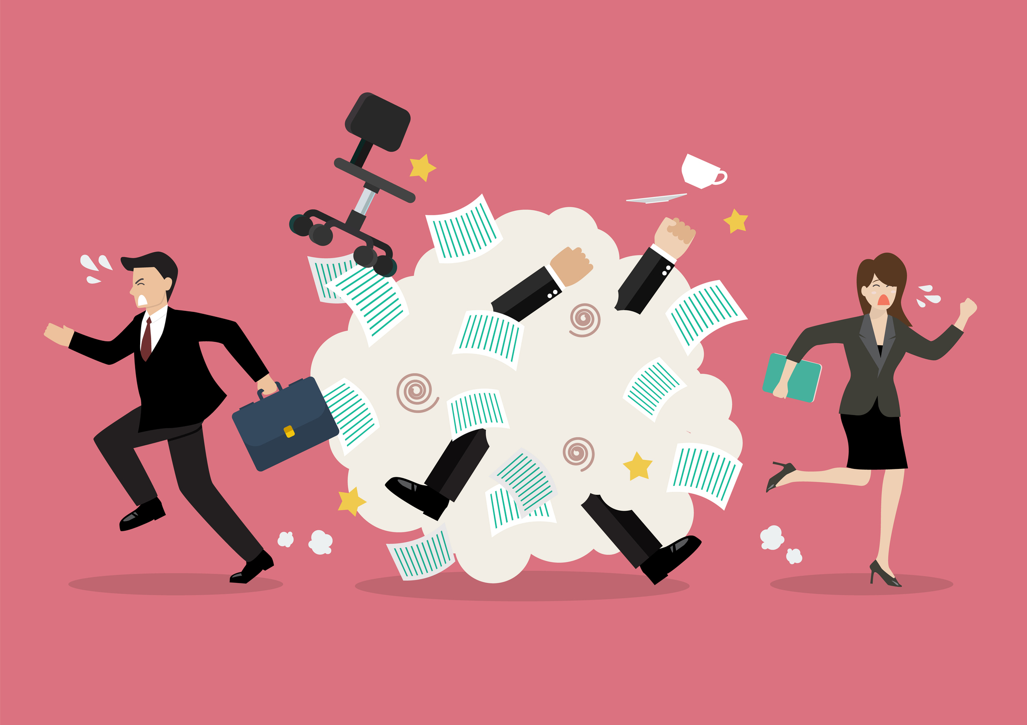 Office workers scuffling at work Office workers scuffling at work. Vector illustration